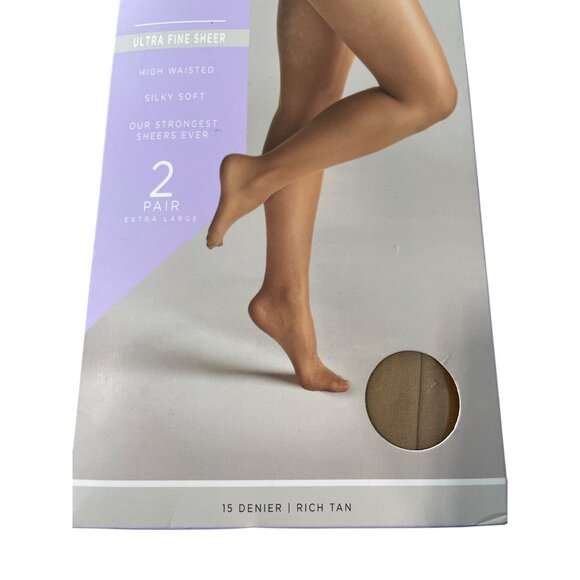 Silk Impressions Pantyhose Size XL Ultra Fine Sheer Rich Tan 15 Denier 2Pair NEW - Picture 2 of 6